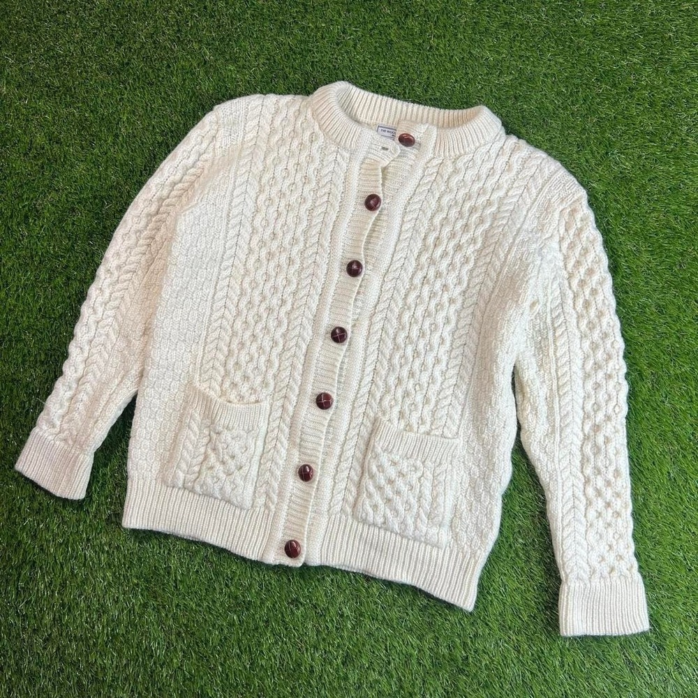 The Woollen Market Ireland Merino Wool Aran Cable Knit Cardigan Sweater S